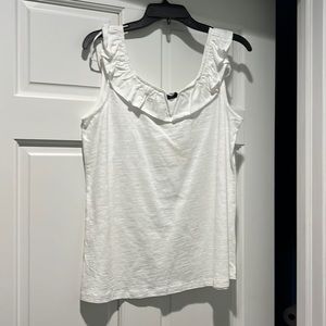 Ruffle Neck Off White Tank, Medium, New with Tags